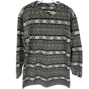 Woolrich Fleece Sweatshirt Mens Small‎ Outdoor Fair Isle Striped Green Sweater
